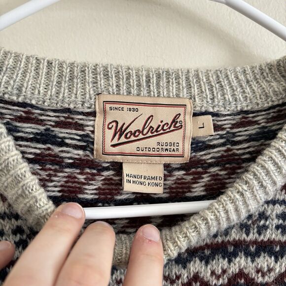 VTG Woolrich Geometric Pattern Sweater Crew Neck Red/Cream - Mens Size Large - Picture 3 of 8